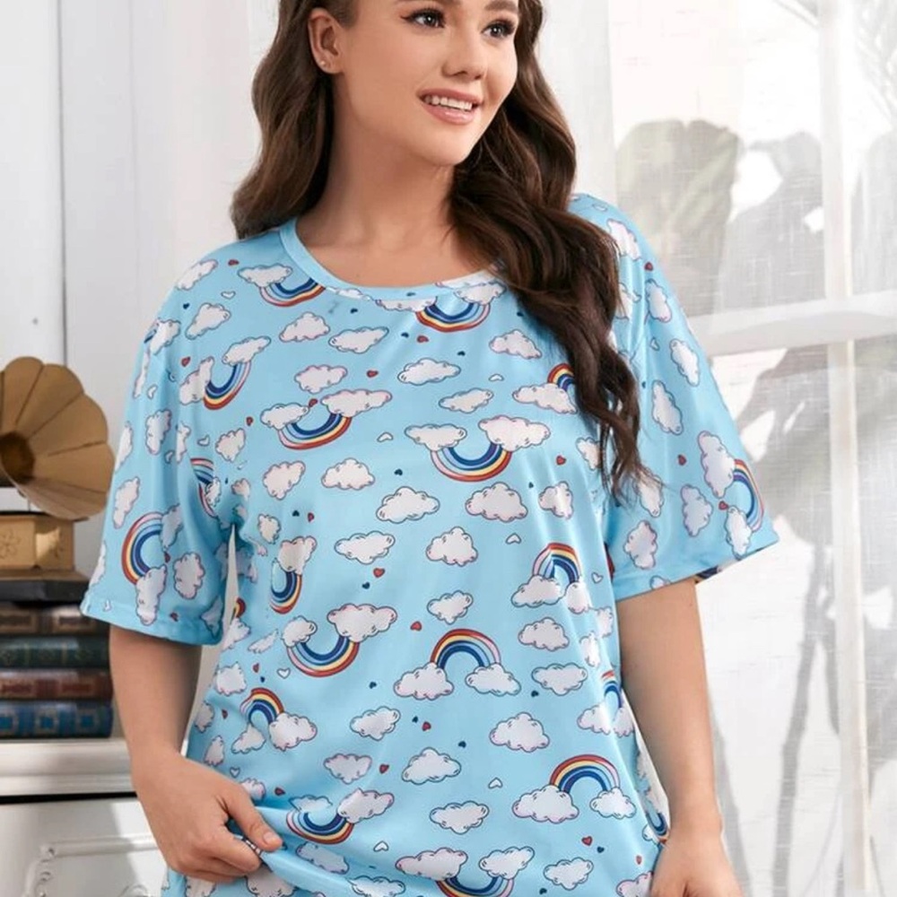 Women's Blue Cloud and Rainbow Pajama Set